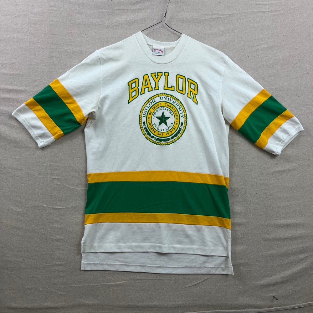 Nutmeg Mills Baylor University T-Shirt Unisex Large White Striped Vintage 90s